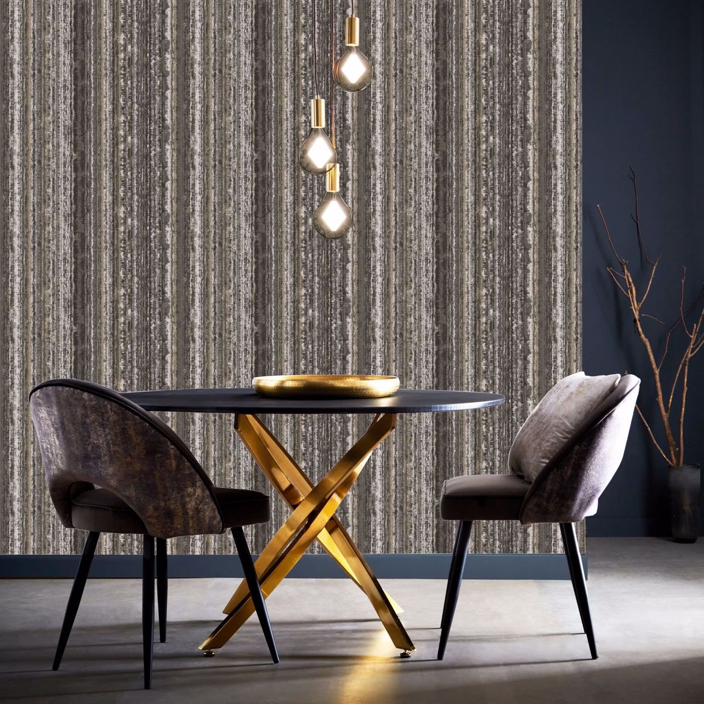 Striatus Wallpaper - Charcoal/Gilver - Clarke & Clarke - W0211/01 - Morris Wallpaper