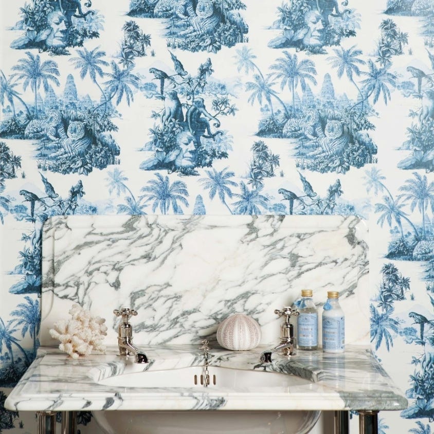 Sumatra Wallpaper - Off-White & Azure - House of Hackney - 1-WA-SUM-DI-W&A-XXX - Morris Wallpaper