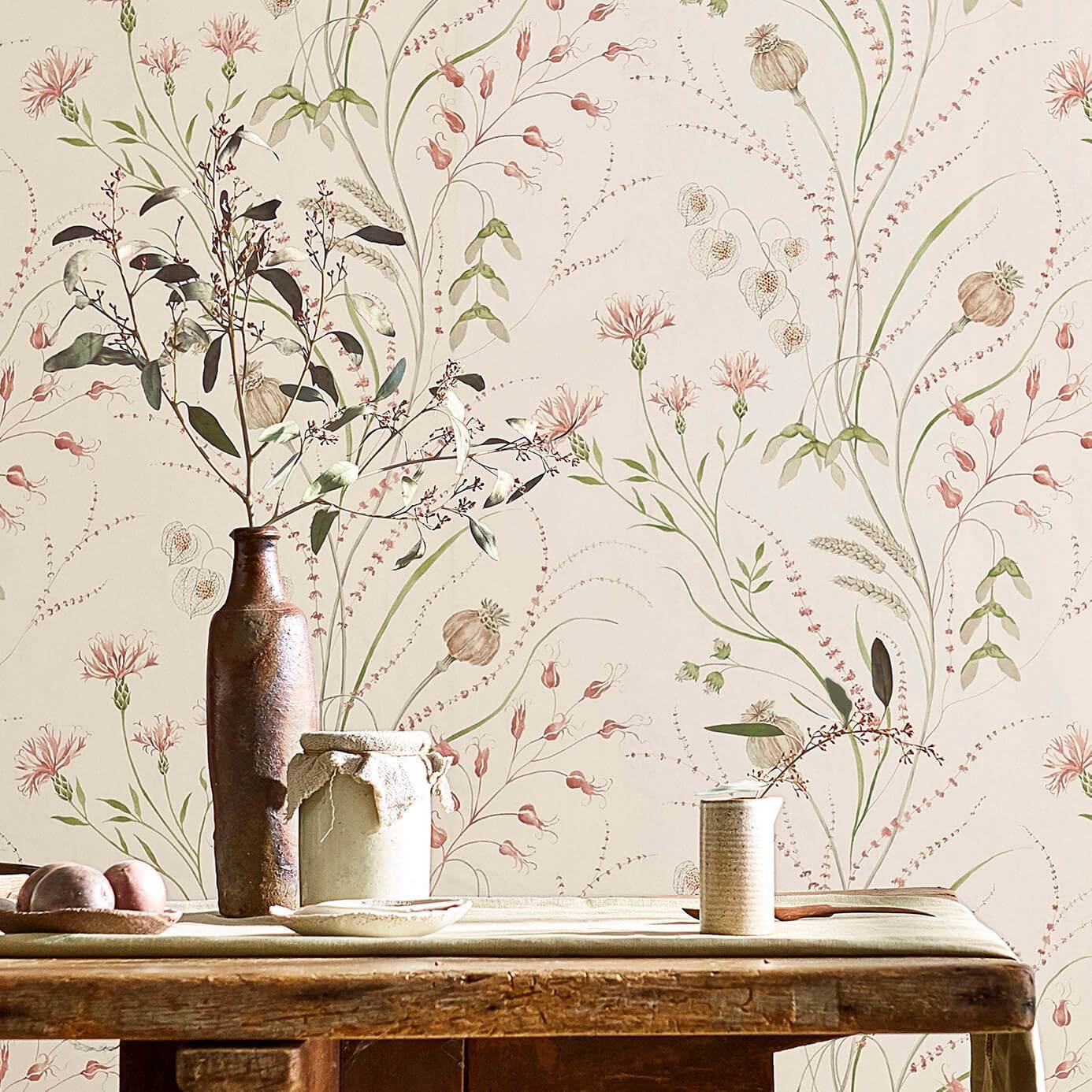 Summer Harvest Wallpaper - Claret/Olive - Sanderson - DEBB216495