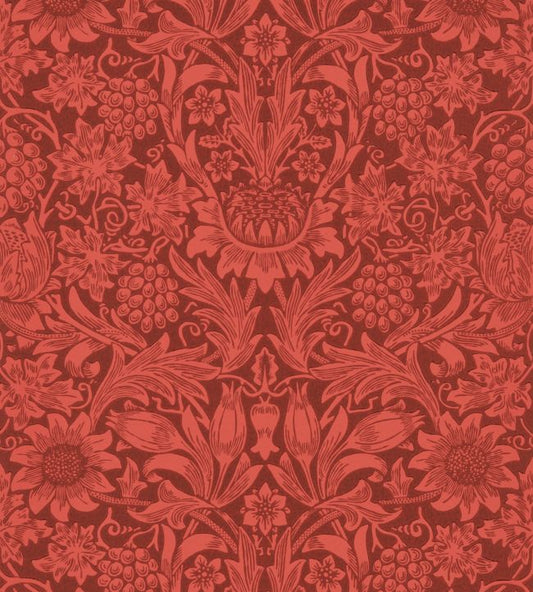 Sunflower Wallpaper - Chocolate/Red - DBPW216960 - Morris & Co - Morris Wallpaper