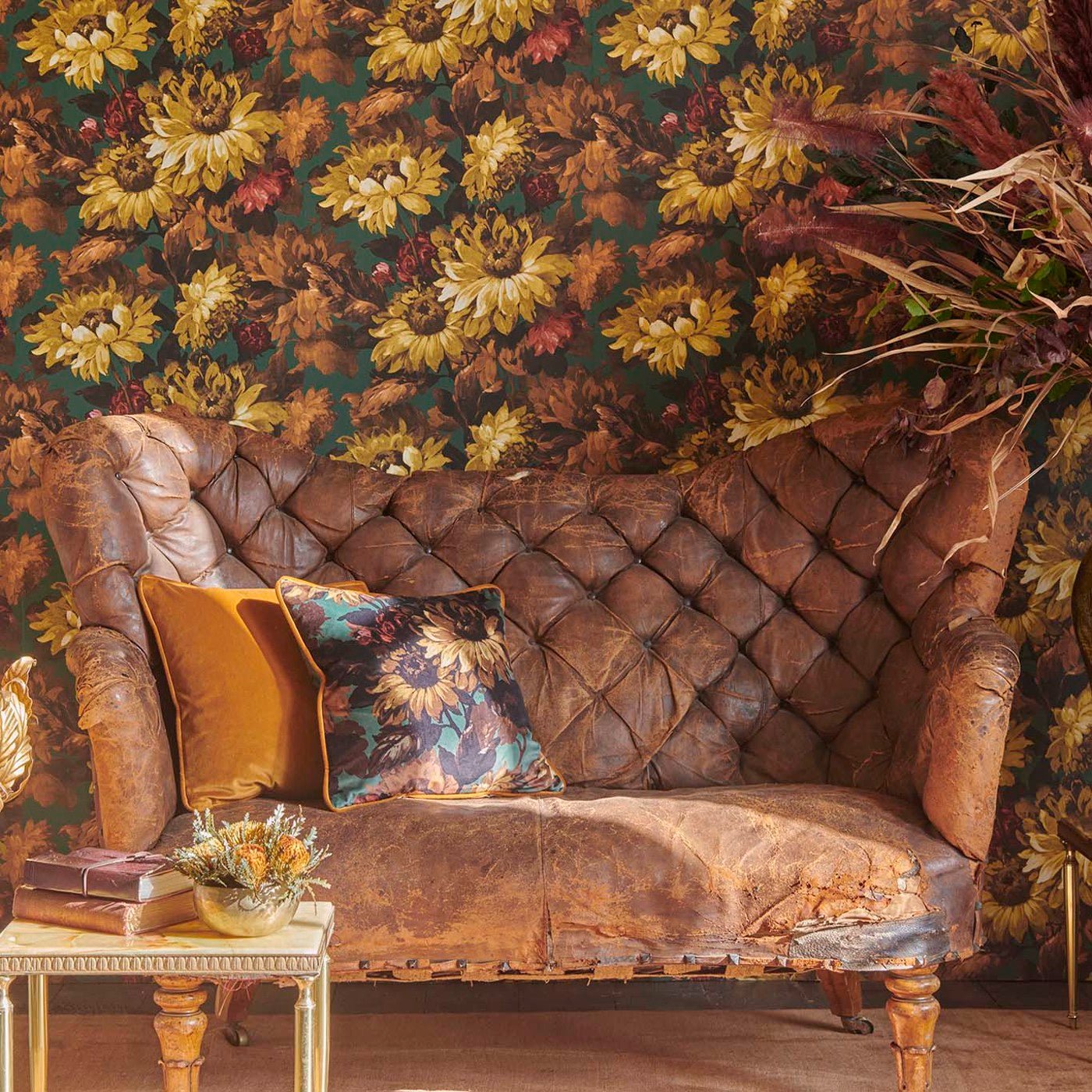 Sunforest Wallpaper - Denim/Ochre - Clarke & Clarke - W0162/01 - Morris Wallpaper