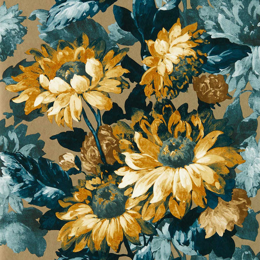 Sunforest Wallpaper - Gilver/Denim - Clarke & Clarke - W0162/02 - Morris Wallpaper