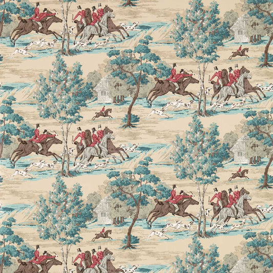 Tally Ho Wallpaper - Teal/Ruby - DVIN214597 - Sanderson - One Sixty - Morris Wallpaper