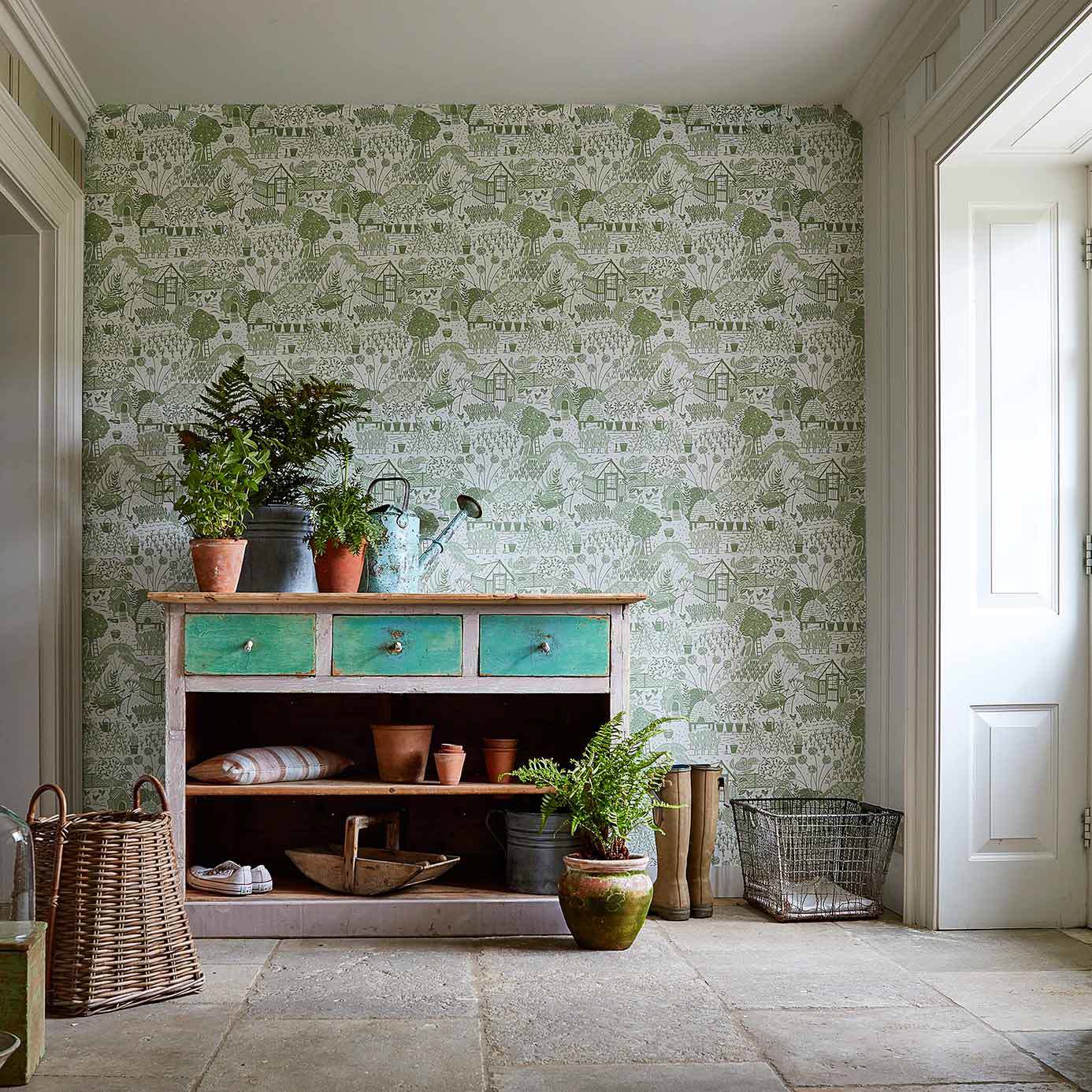 The Allotment Wallpaper - Linen - Sanderson - DHPO216353 - Morris Wallpaper