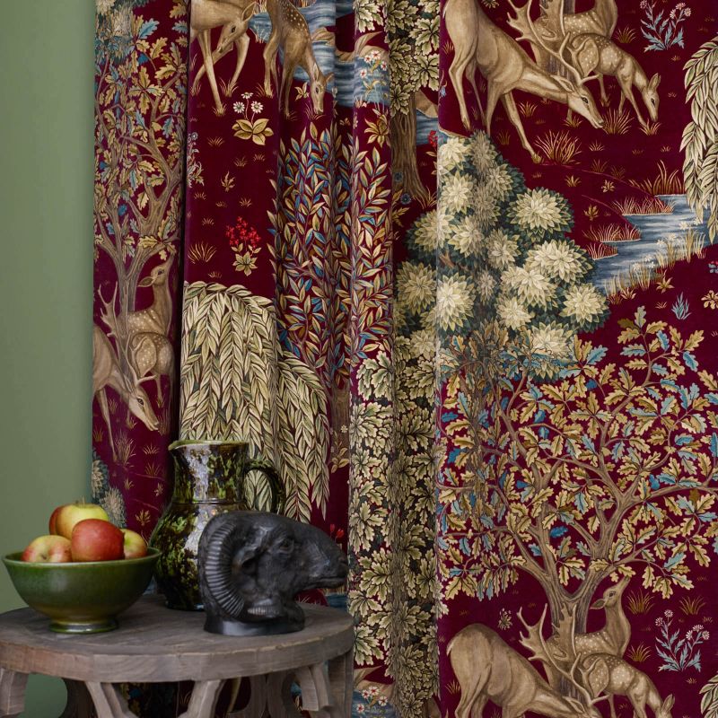 The Brook Velvet Fabric - Tapestry Red - Morris & Co - DCMF226699 - Premier Wallcovering