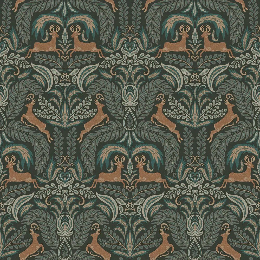 The Endearing Deer Wallpaper - Shades of Green - LAN100128 - Lucie Annabel - Premier Wallcovering