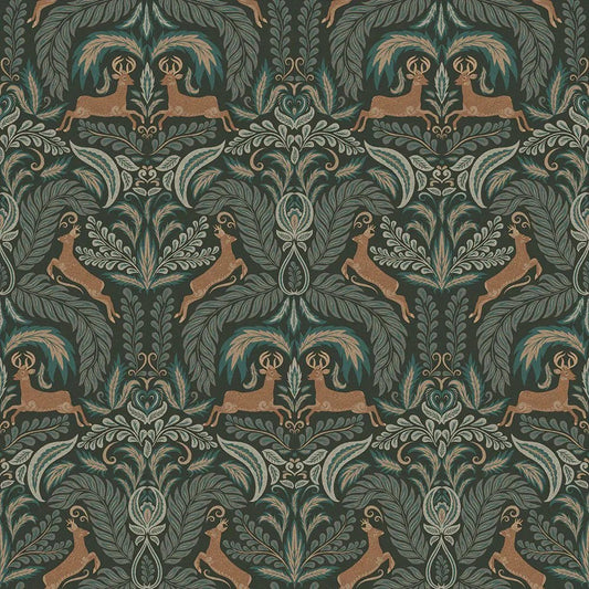 The Endearing Deer Wallpaper - Shades of Green - LAN100128 - Lucie Annabel - Premier Wallcovering
