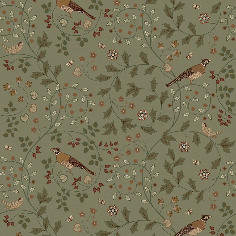 The Grand Estate Wallpaper - Rural Tones on Sage Green - LAN100220 - Lucie Annabel - Premier Wallcovering