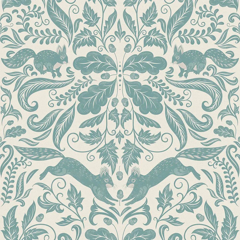 The Secret Squirrel Wallpaper - Teal - LAN100131 - Lucie Annabel - Premier Wallcovering