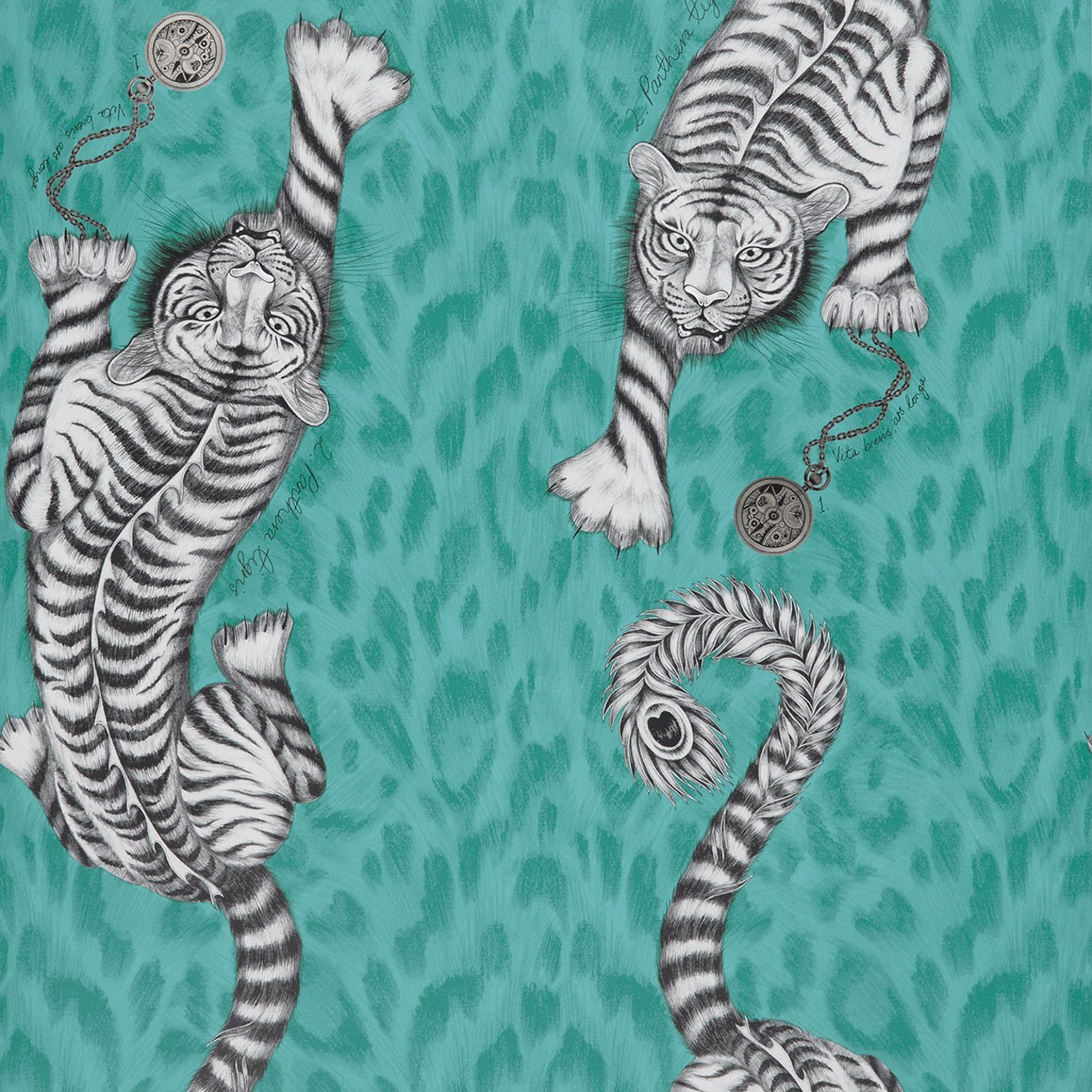 Tigris Wallpaper - Teal - Clarke & Clarke - W0105/05 - Morris Wallpaper