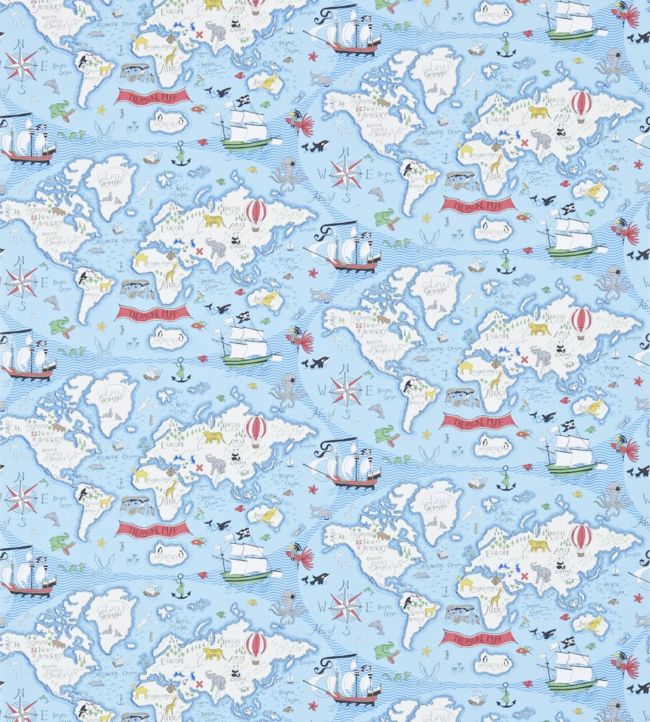Treasure Map Wallpaper - Sea Blue - DLIT214038 - Sanderson - Morris Wallpaper