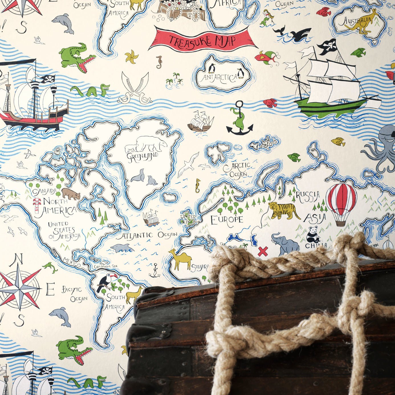 Treasure Map Wallpaper - Sea Blue - Sanderson - DLIT214038