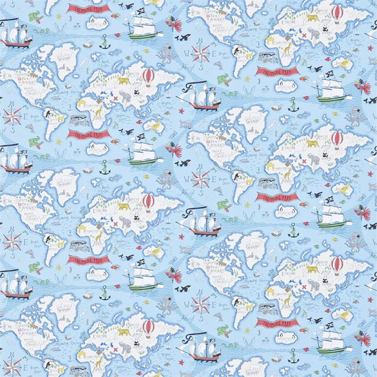 Treasure Map Wallpaper - Sea Blue - Sanderson - DLIT214038