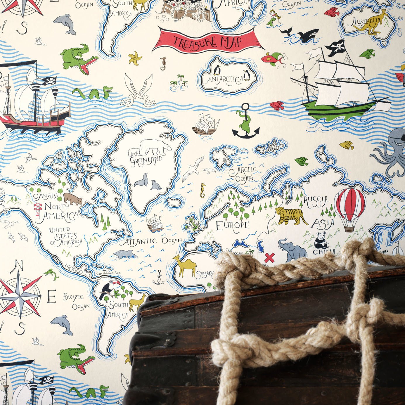 Treasure Map Wallpaper - Vanilla/Multi - Sanderson - DLIT214040 - Morris Wallpaper