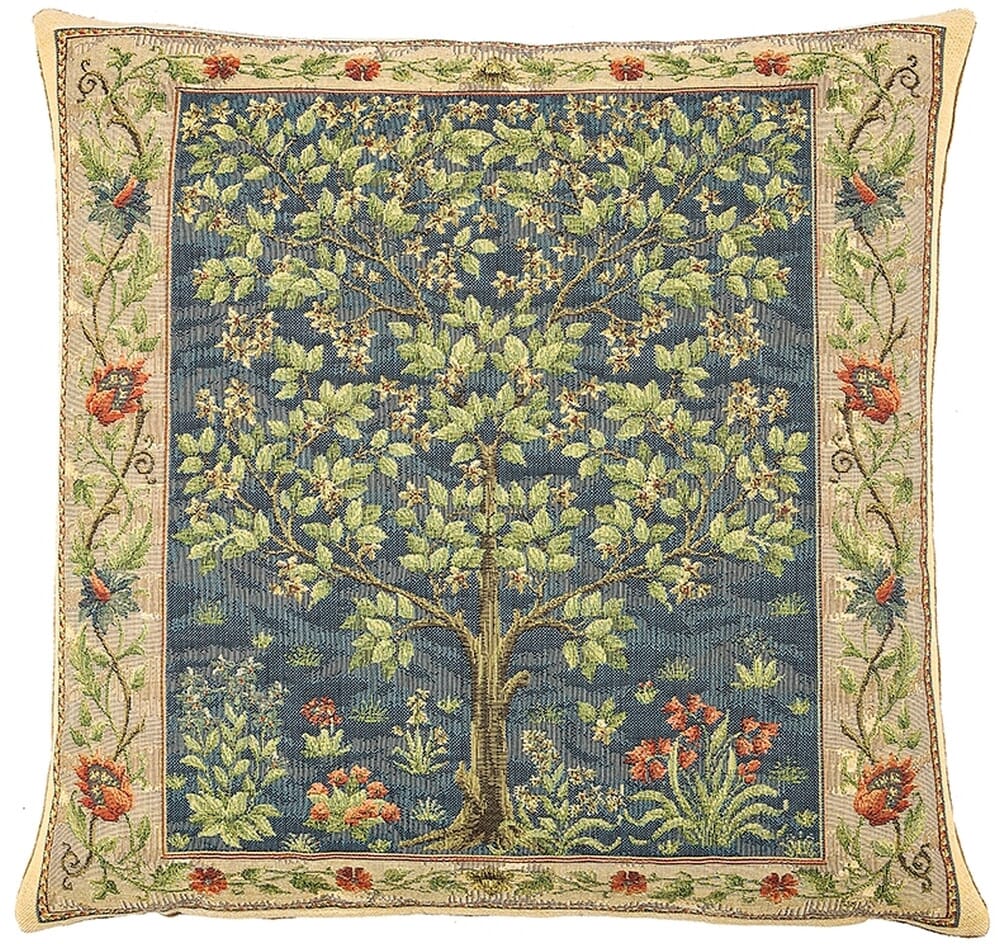 Tree of Life Blue Cushion with Feather Filler - Hines - 695M - Morris Wallpaper