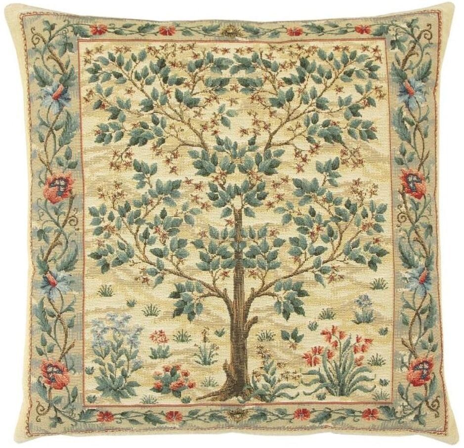 Tree of Life Light Tapestry Cushion with Feather Filler - Hines - 495 - Morris Wallpaper