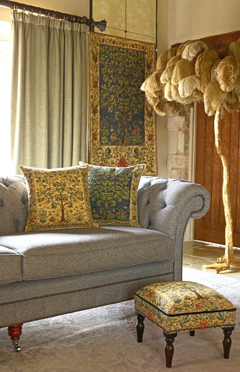 Tree of Life Light Upholstered Stool - Hines of Oxford - AS495 - Morris Wallpaper