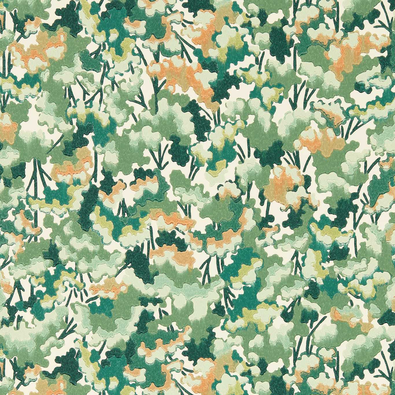 Tree Tops Wallpaper - Forest/Clay/Evergreen - HRTW113120 - Harlequin - Premier Wallcovering