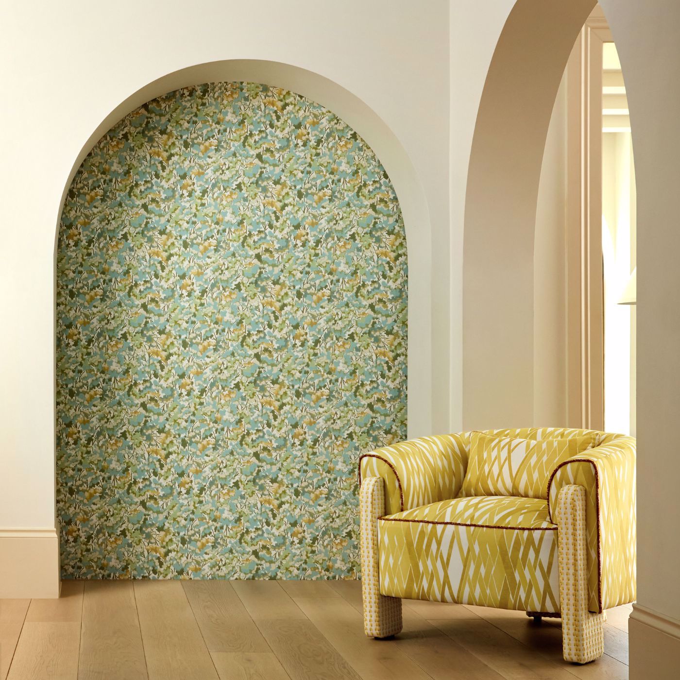 Tree Tops Wallpaper - Honey/Clover/Sky - Harlequin - HRTW113121 - Morris Wallpaper