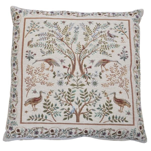 Trees & Birds Cream Tapestry Cushion with Feather Filler - Hines - 1263 - Morris Wallpaper