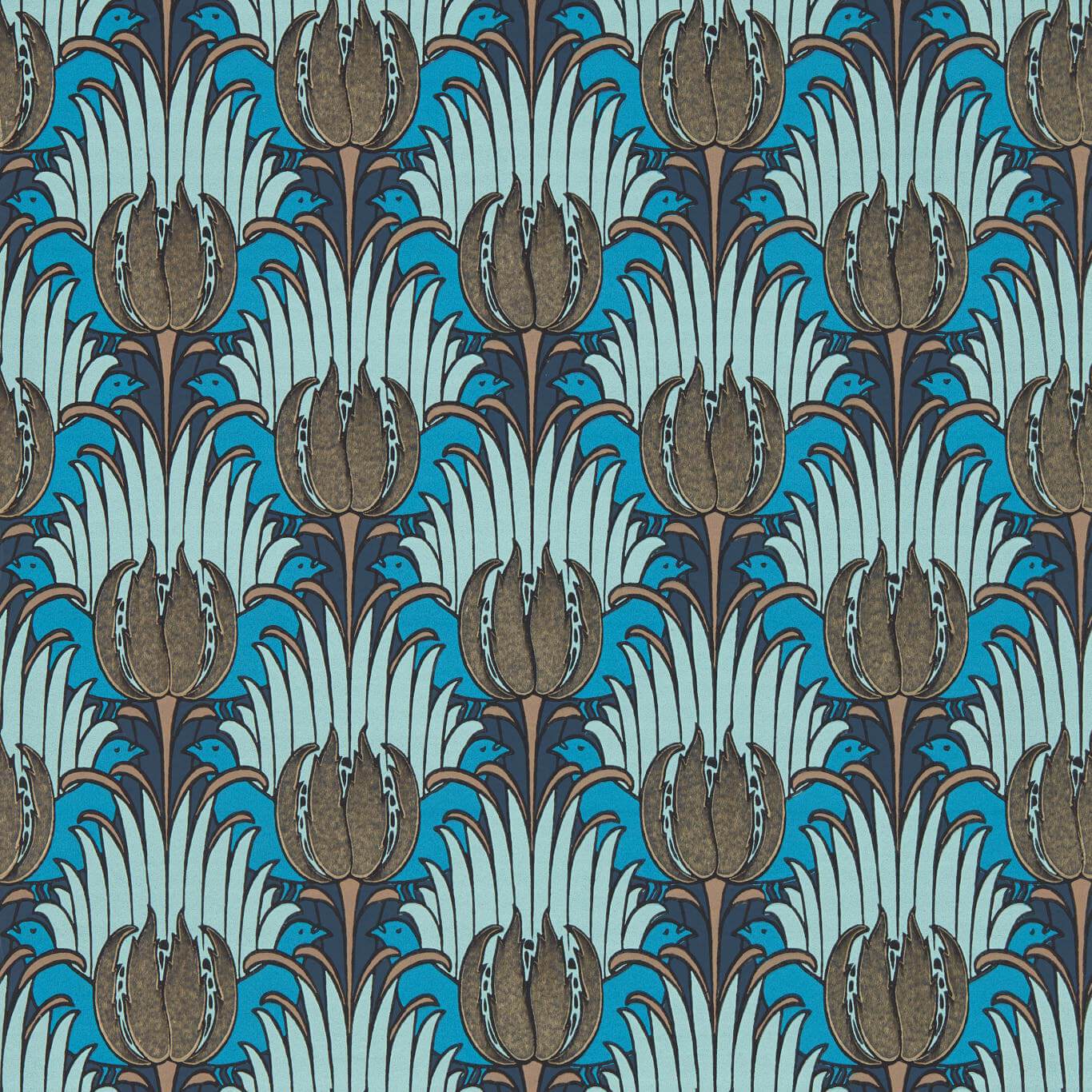 Tulip & Bird Wallpaper - Opal & Seafoam - 510017 - Morris & Co