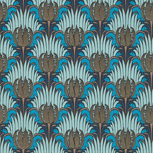 Tulip & Bird Wallpaper - Opal & Seafoam - 510017 - Morris & Co