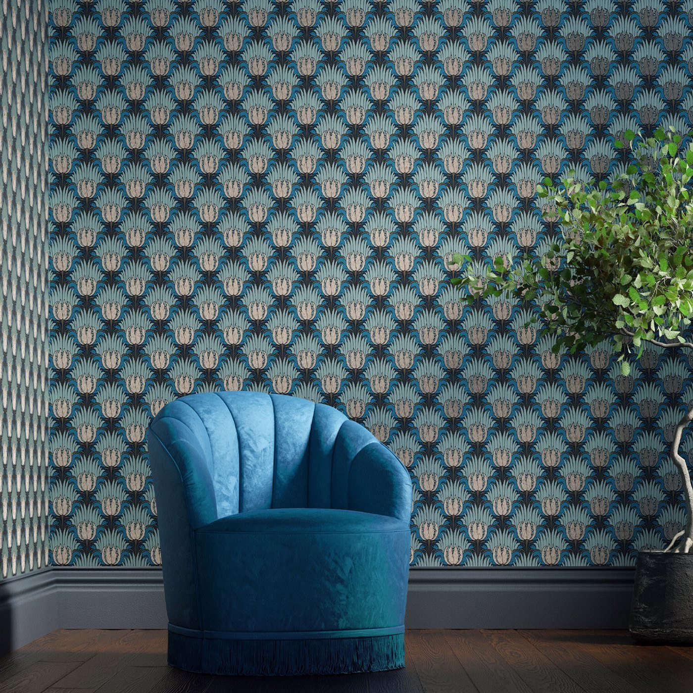 Tulip & Bird Wallpaper - Opal & Seafoam - 510017 - Morris & Co