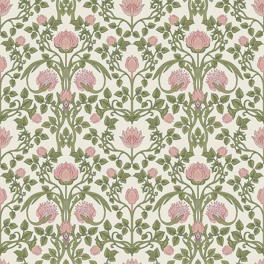 Tulip Garden Wallpaper - Sweet Pink and Olive on Cream - LAN100036 - Lucie Annabel - Premier Wallcovering