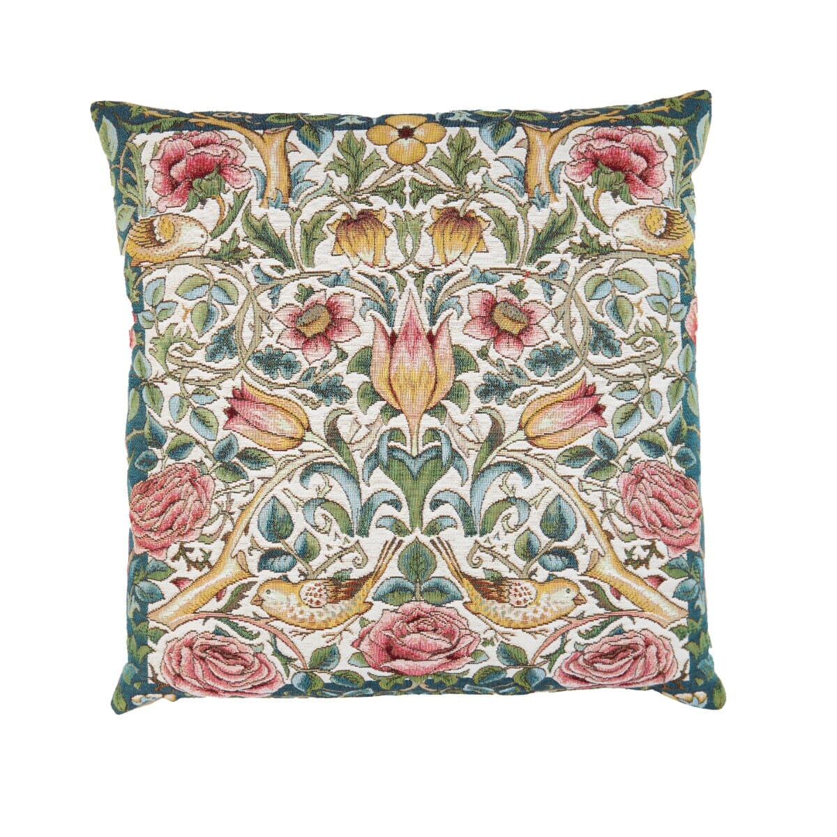 Tulip & Rose Cream Tapestry Cushion with Feather Filler - Hines - 1175 - Morris Wallpaper