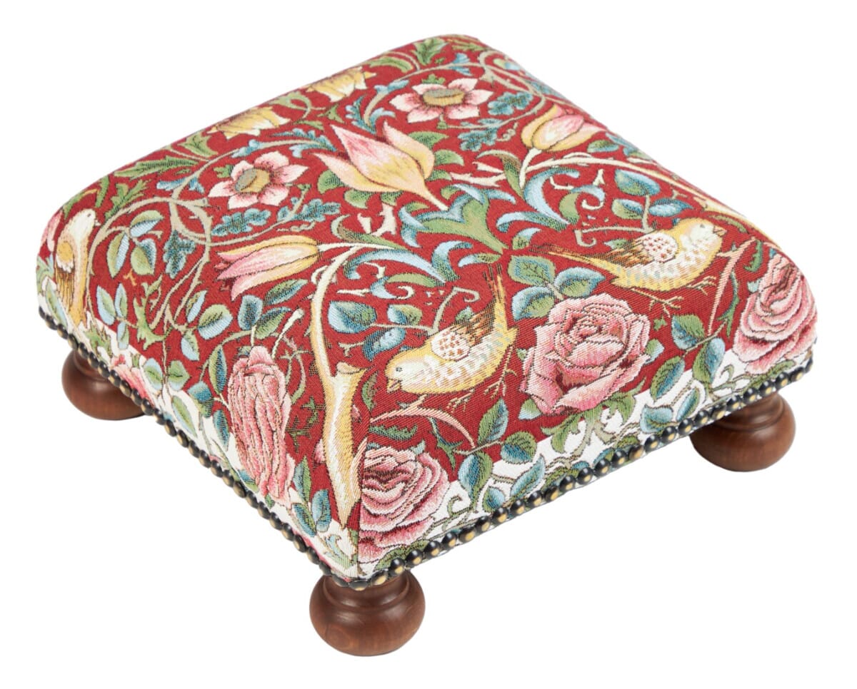 Tulip & Rose Red Tapestry Footstool - Hines of Oxford - F1045 - Morris Wallpaper