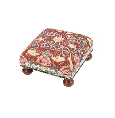 Tulip & Rose Red Tapestry Footstool - Hines of Oxford - F1045 - Morris Wallpaper