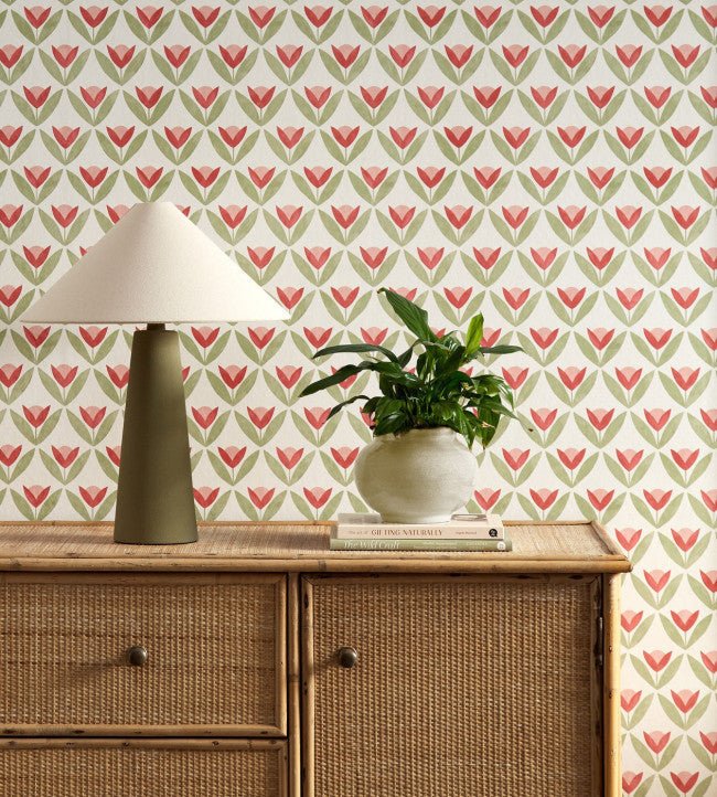 Tulip Trellis Wallpaper - Berry - Scion - NSCW113255 - Morris Wallpaper