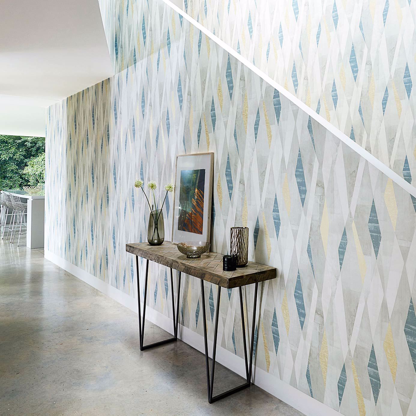 Vertices Wallpaper - Ink/Gold - Harlequin - HGEO111704 - Morris Wallpaper