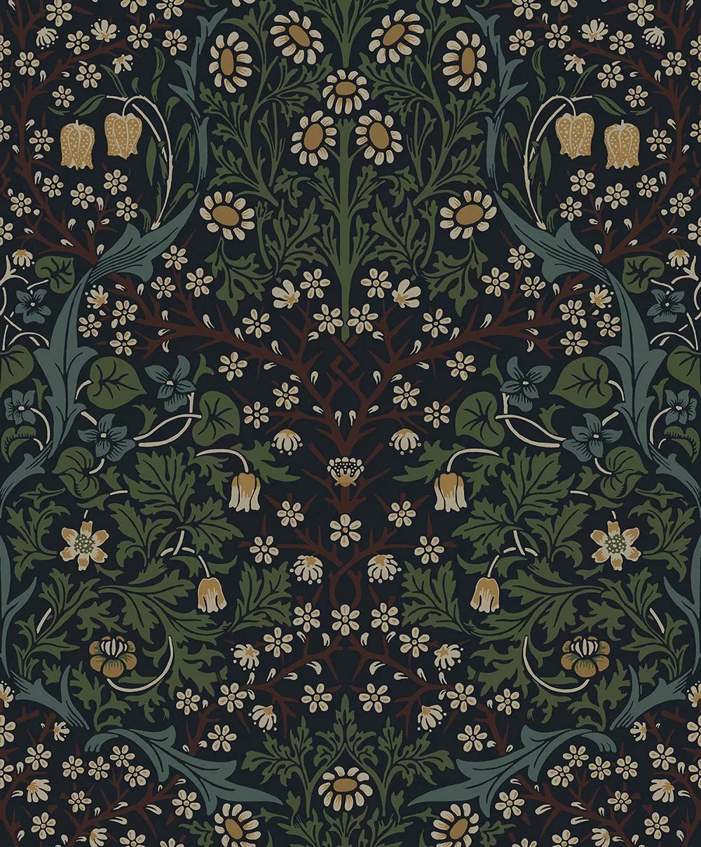 Victorian Garden Wallpaper - Midnight Blue & Evergreen - NextWall - NW44522 - Morris Wallpaper