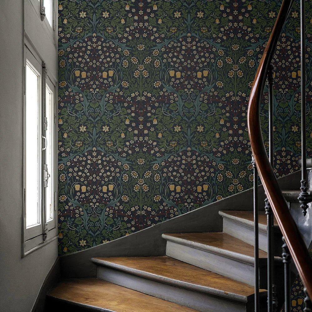 Victorian Garden Wallpaper - Midnight Blue & Evergreen - NextWall - NW44522 - Morris Wallpaper