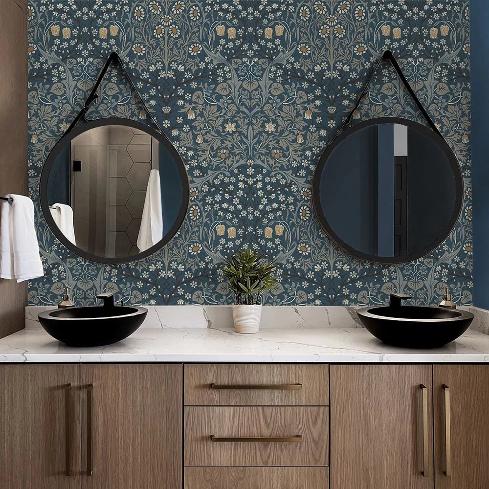 Victorian Garden Wallpaper - Navy Blue - NextWall - NW44512 - Morris Wallpaper