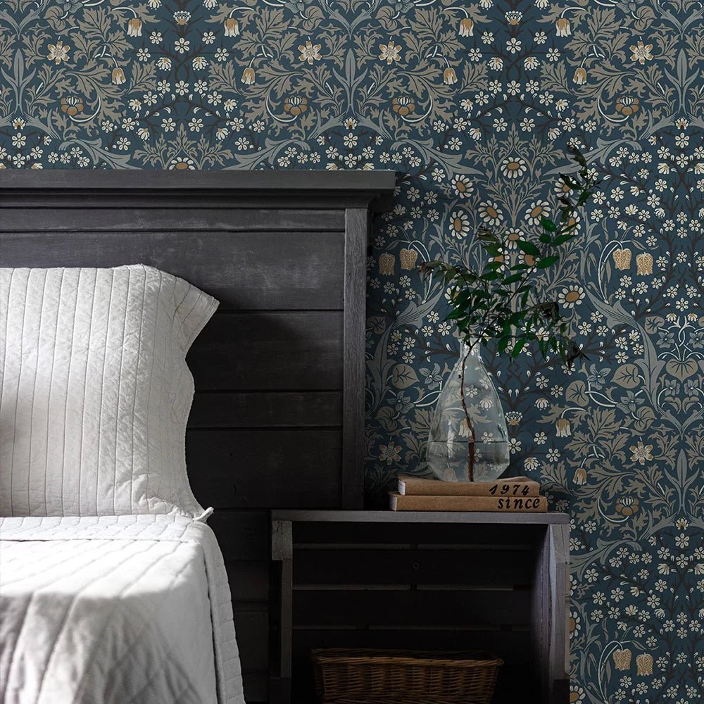 Victorian Garden Wallpaper - Navy Blue - NextWall - NW44512 - Morris Wallpaper