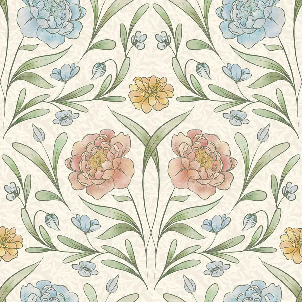 Vintage Trellis Wallpaper - Summer Shades on Vintage Cream - LAN100091 - Lucie Annabel - Premier Wallcovering