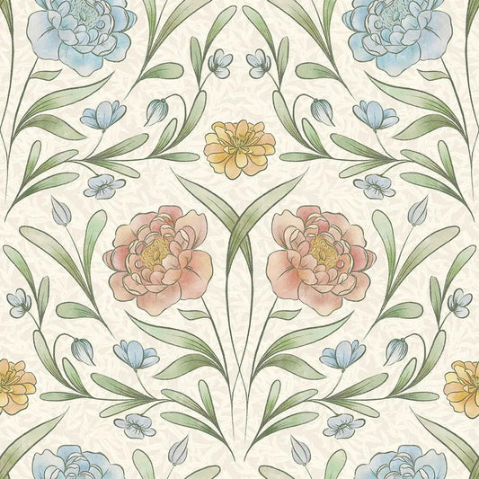 Vintage Trellis Wallpaper - Summer Shades on Vintage Cream - LAN100091 - Lucie Annabel - Premier Wallcovering