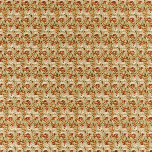 Wardle Embroidery Fabric - Olive/Brick - Morris & Co - 236819 - Premier Wallcovering