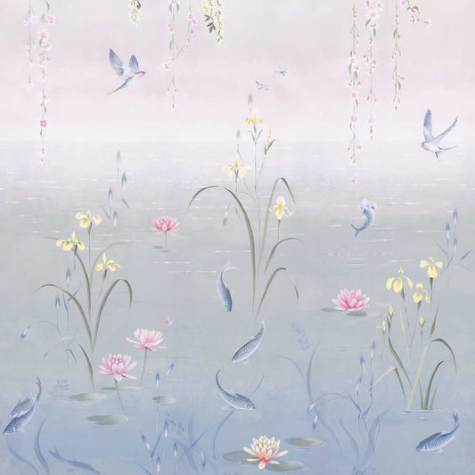 Water Garden Wallpaper - Soft Jade/Pink Blossom - DWAW217131 - Sanderson - Morris Wallpaper