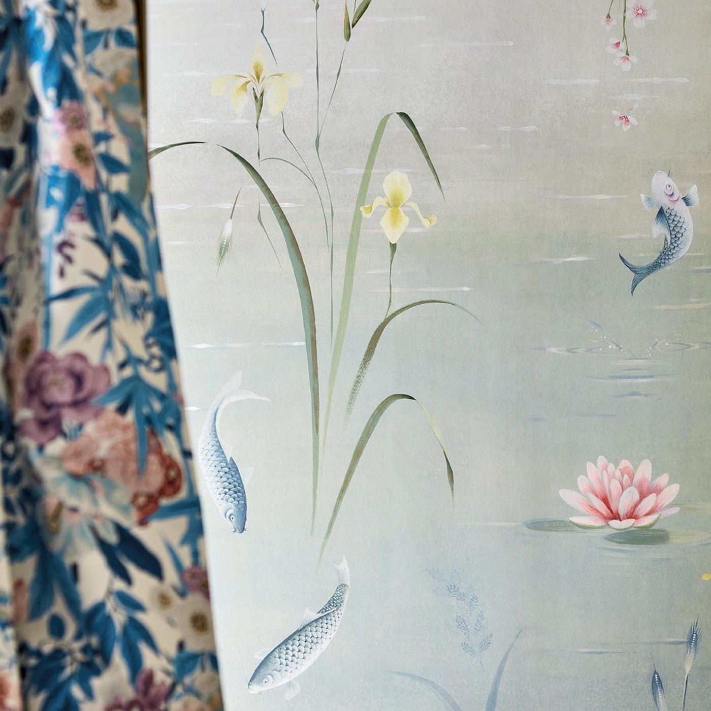 Water Garden Wallpaper - Soft Jade/Pink Blossom - DWAW217131 - Sanderson