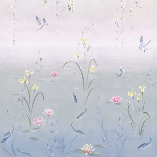 Water Garden Wallpaper - Soft Jade/Pink Blossom - DWAW217131 - Sanderson