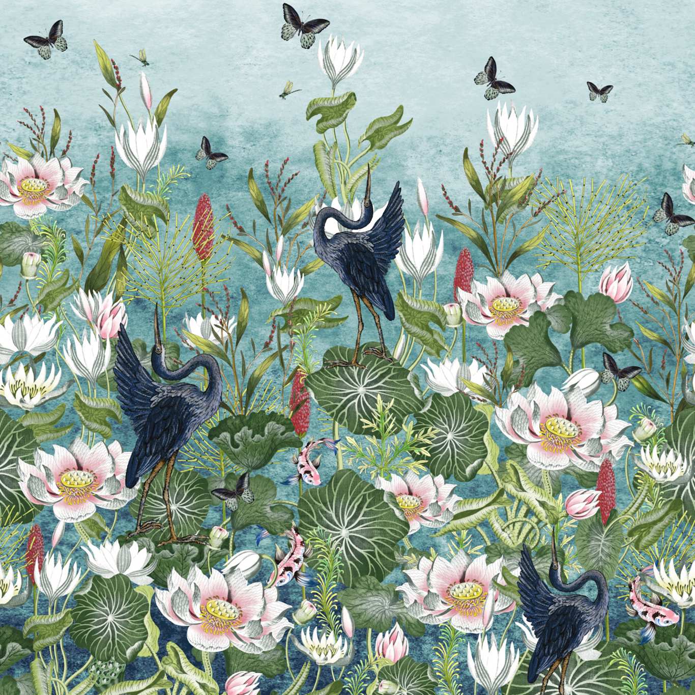 Waterlily Mural Wallpaper - Marine Banner - Clarke & Clarke - W0138/01 - Morris Wallpaper
