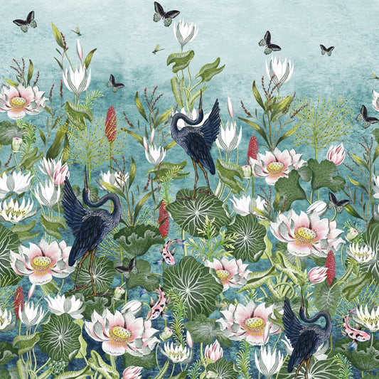 Waterlily Mural Wallpaper - Marine Banner - Clarke & Clarke - W0138/01 - Morris Wallpaper