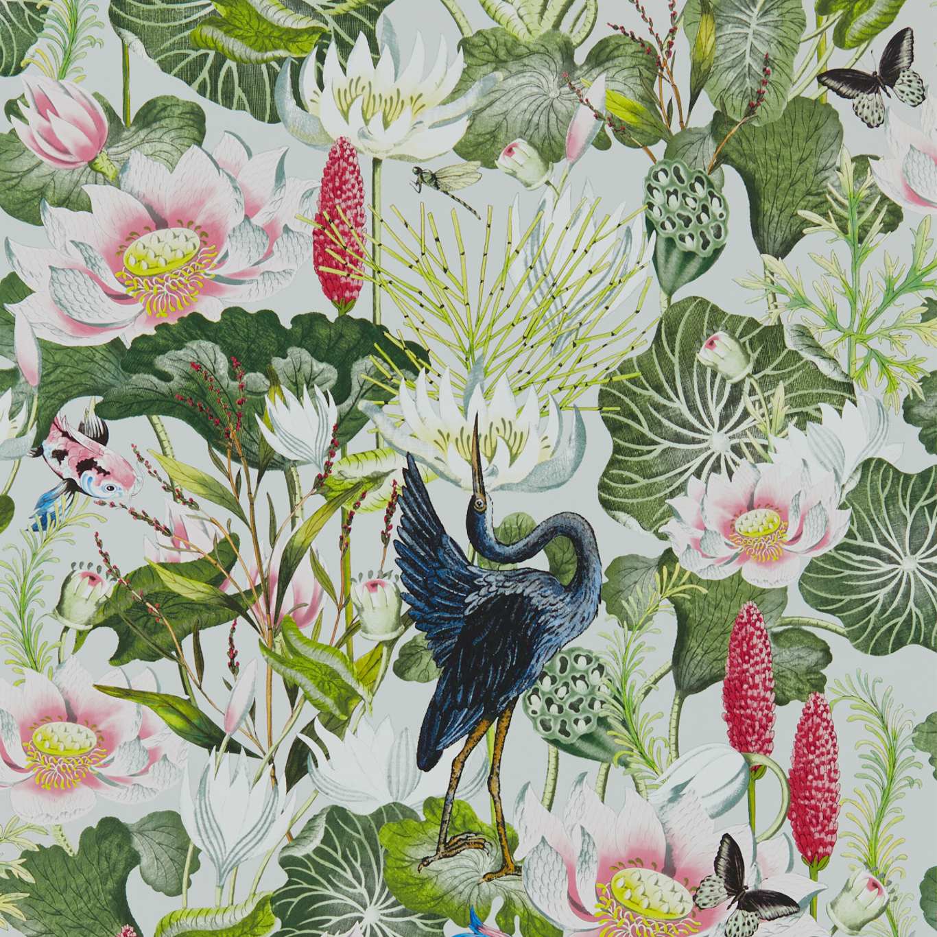 Waterlily Wallpaper - Dove - Clarke & Clarke - W0137/02 - Morris Wallpaper