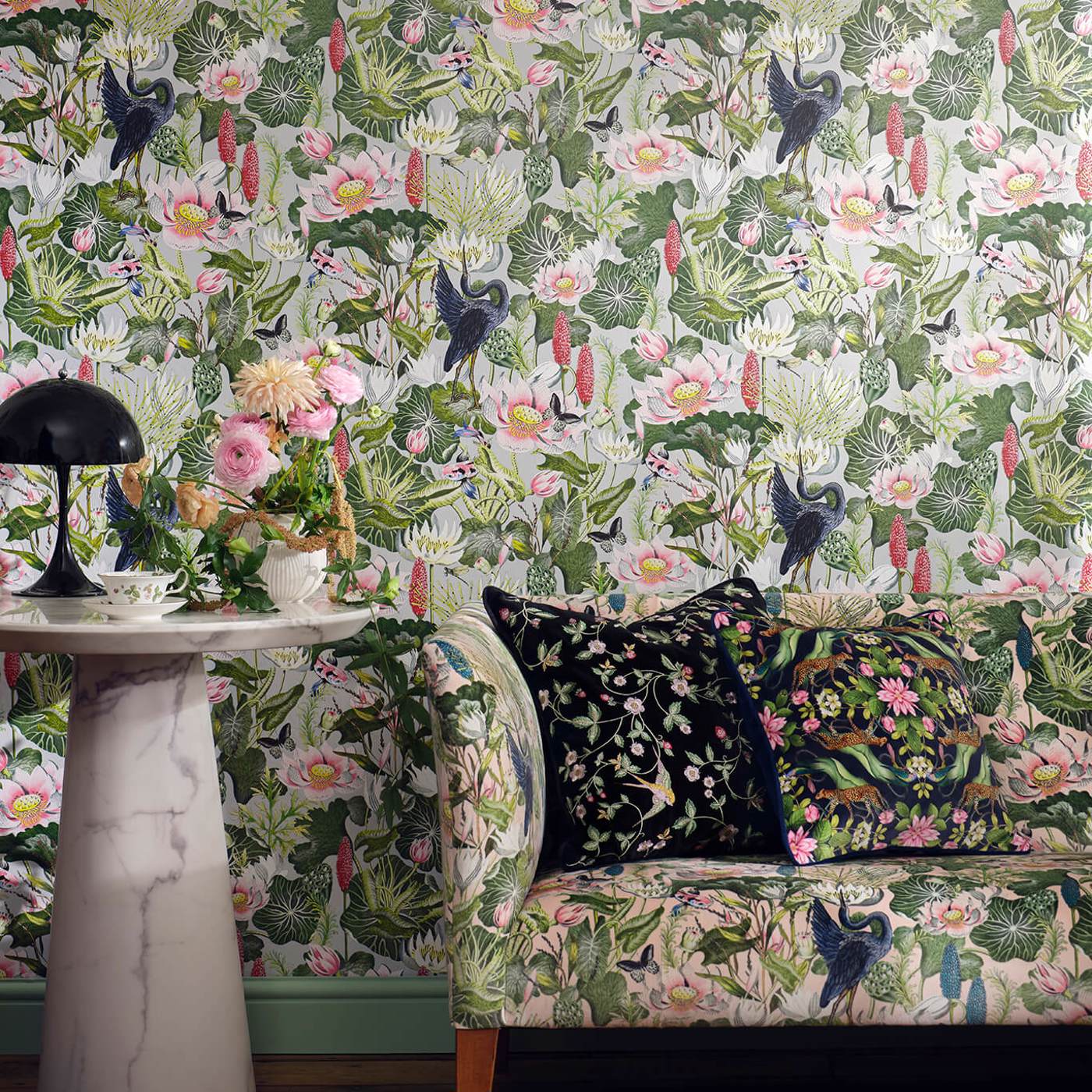 Waterlily Wallpaper - Midnight - Clarke & Clarke - W0137/04 - Morris Wallpaper