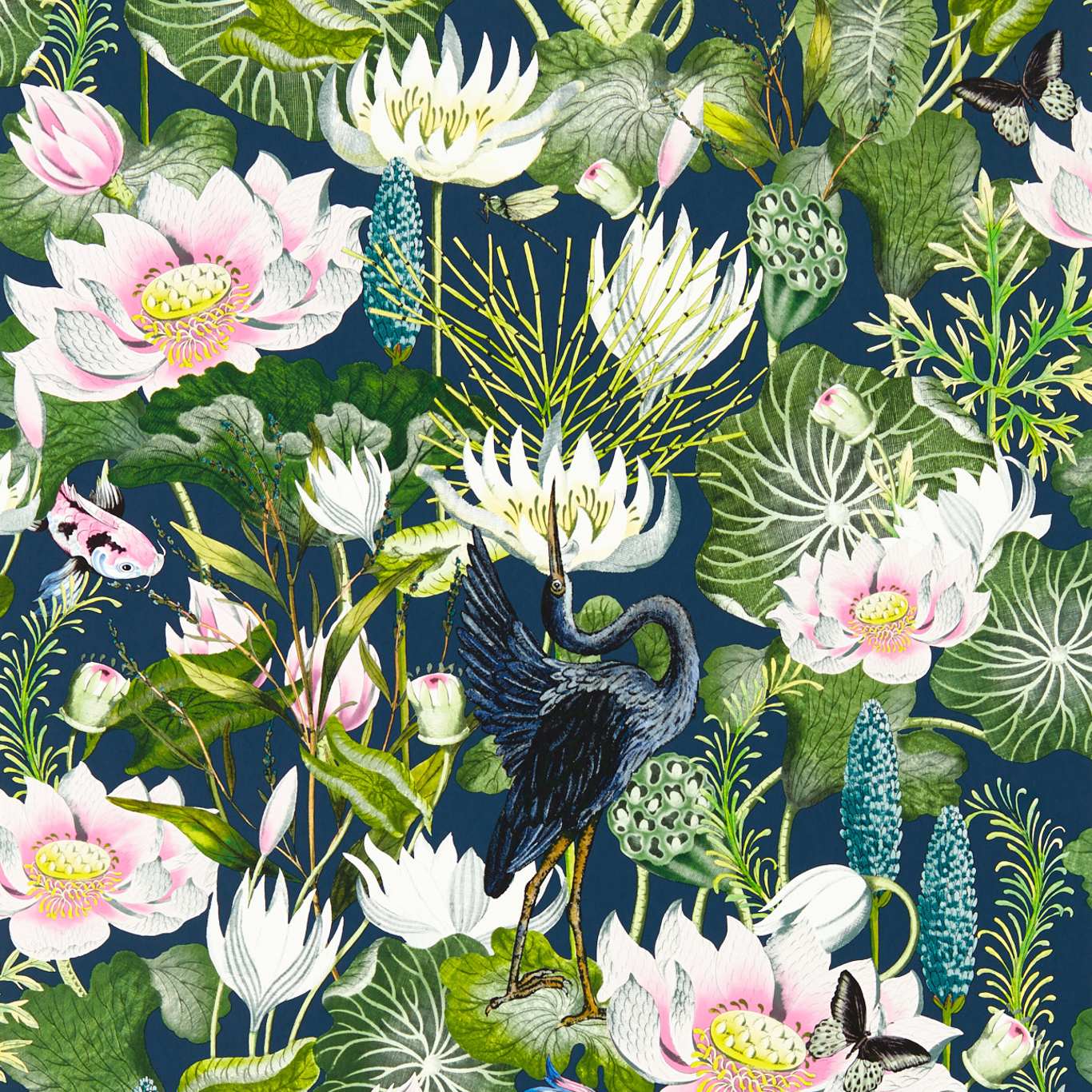 Waterlily Wallpaper - Midnight - Clarke & Clarke - W0137/04 - Morris Wallpaper
