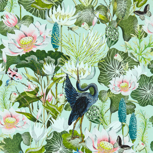 Waterlily Wallpaper - Mineral - Clarke & Clarke - W0137/05 - Morris Wallpaper