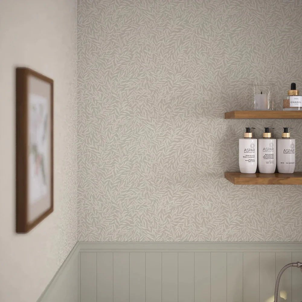 Whimsical Willow Wallpaper - Vintage Cream on Stone - LAN100029 - Lucie Annabel - Premier Wallcovering
